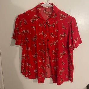 Red Button up tee